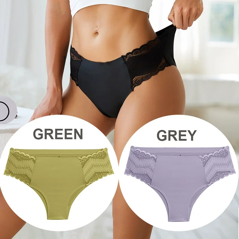 FINETOO 2PCS/Set Seamless Women Pantys Girls Lingerie High Waisted Lace Woman Briefs 8 Solid Colors S-XL Sexy Underpants Women