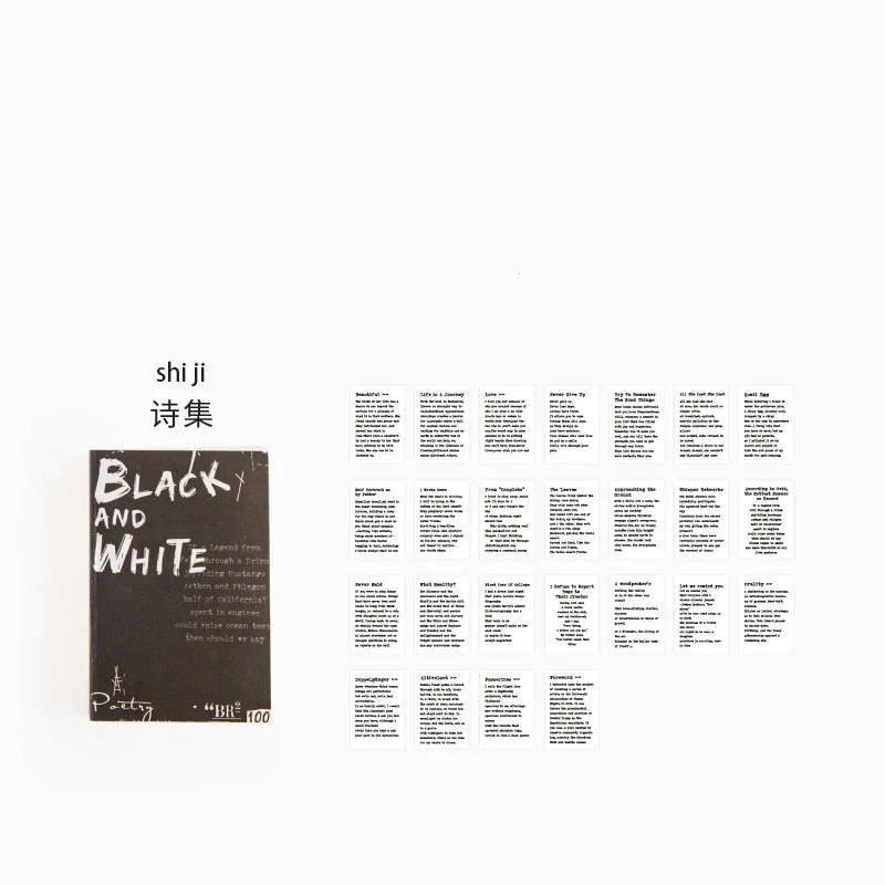JIANWU 100sheets Black White Collection Memo Pad Retro Text Poem Magazine Basic Material Paper Journal School Office Supplies