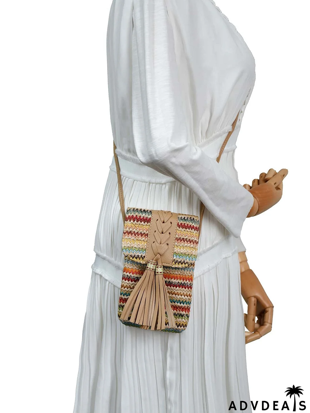 Tassel Detail Colorblock Straw Bag