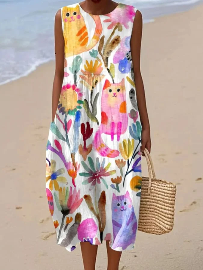 Women's retro plant floral print dress 