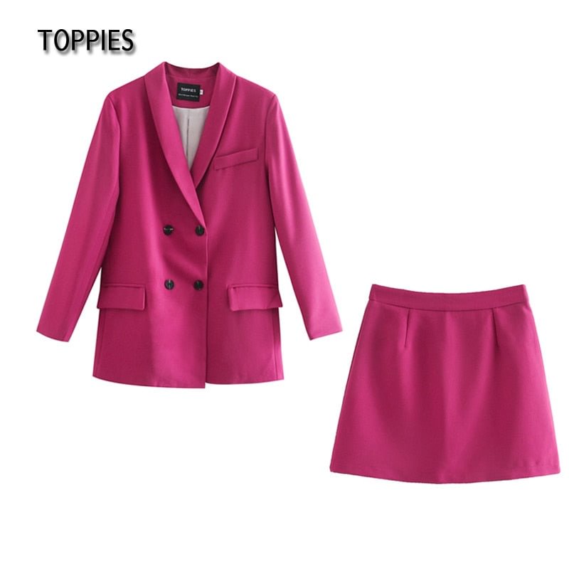 Toppies Womens blazer two piece suit set double breasted jacket blazer 2021 spring ladies formal suit