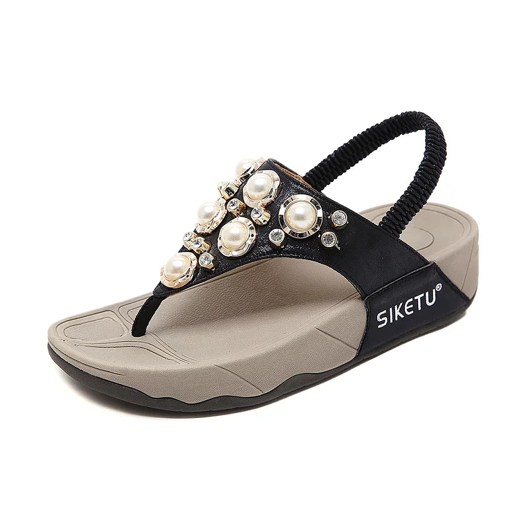 Rhinestone T-Strap Flip Flops Sandals Flat Sandals shopify Stunahome.com