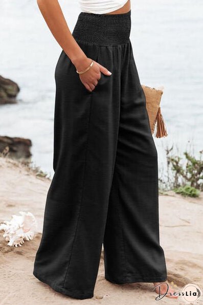Plus Size Smocked High Waist Wide Leg Pants