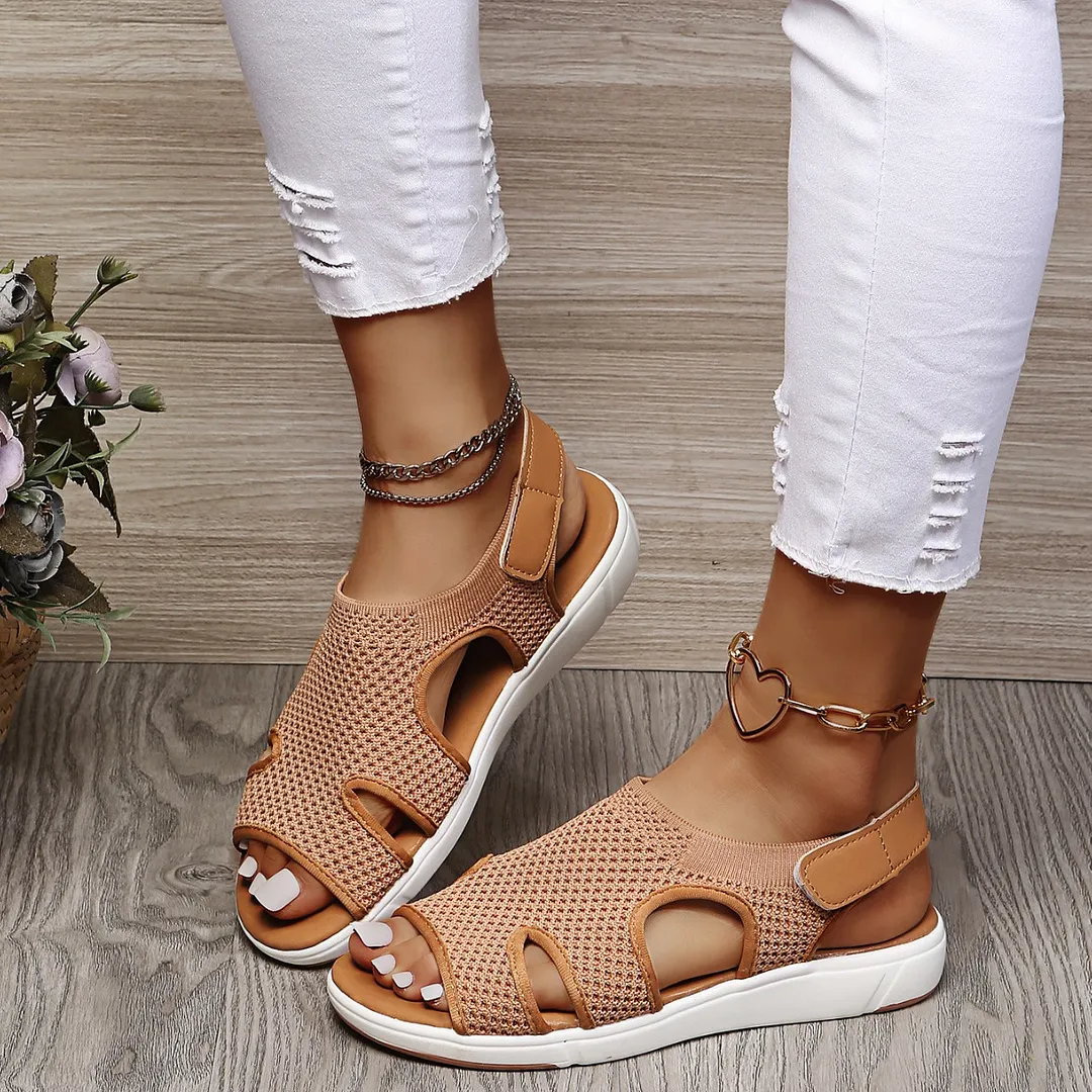 Breakj Breakj Summer New Women's Sandals Large-Size Breathable Elastic Fly Weaving Flat Bottom Casual Women's Shoes