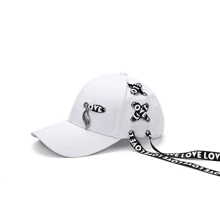 Men WomenLong Belt Ribbon Black Baseball Caps 2023SummerHip Hop Cap With Ring Snapback Hat Unisex Punk