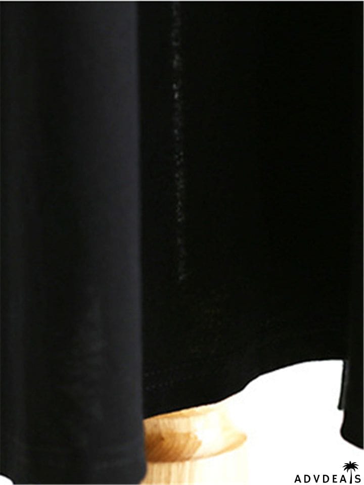 Women Cotton Black Short Sleeve Long Dress