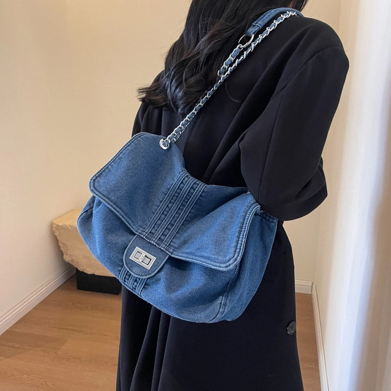 Retro Casual Denim Tote Bag For Women Autumn New Large Capacity Chain High-grade Shoulder Messenger Bag