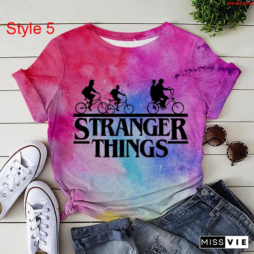 Hot Stranger Things T-Shirt Women Men Summer Tie Dye T-Shirt Short Sleeve O Neck Loose Tops