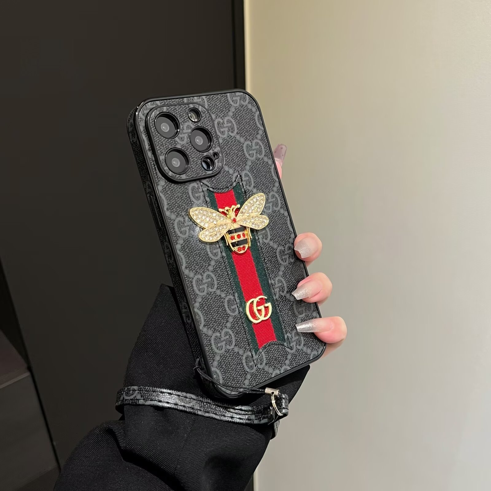 Gucci Bee Diamond Ophidia GG Leather New Apple iPhone Case