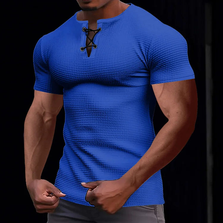 Casual Slim Solid Color V-Neck Pocket Men's Half-Sleeve T-Shirt