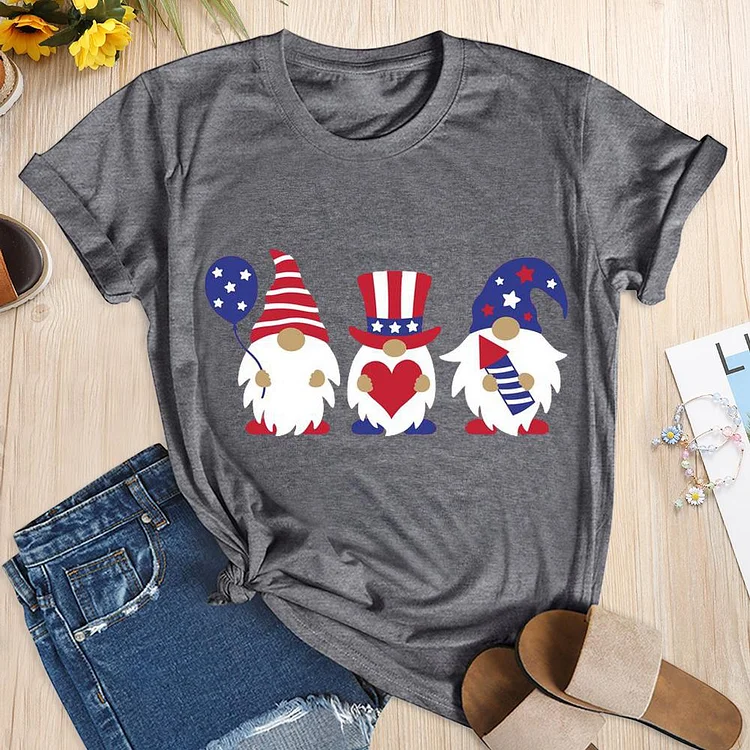 Independence Day Print Gnome T-shirt Tee-Annaletters