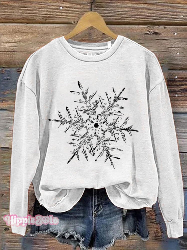 Snowflake Winter Christmas Print Casual Sweatshirt White / S