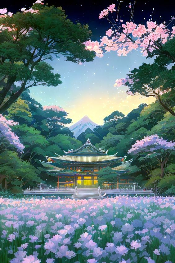  Purple Flowers And House 40*60CM (Canvas)AB Round Drill Diamond Painting gbfke