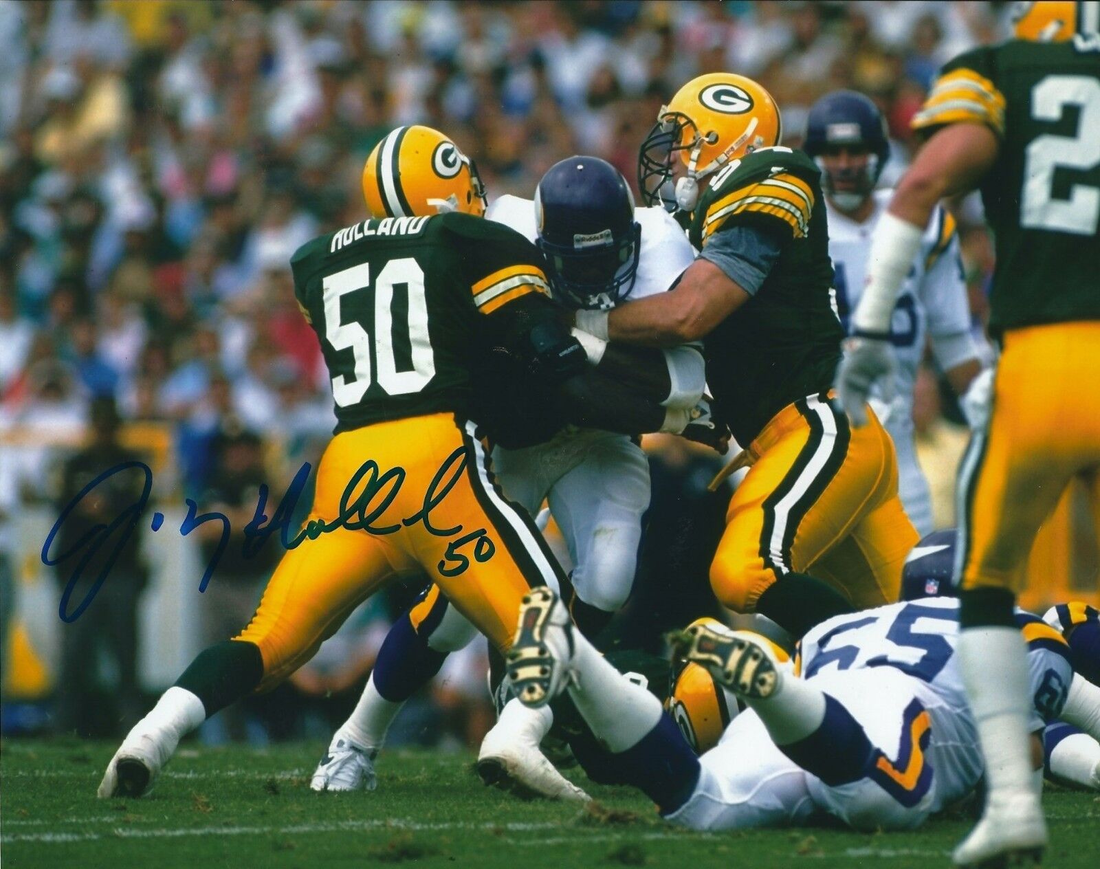 Autographed JOHNNY HOLLAND Green Bay Packers 8x10 Photo Poster painting w/COA