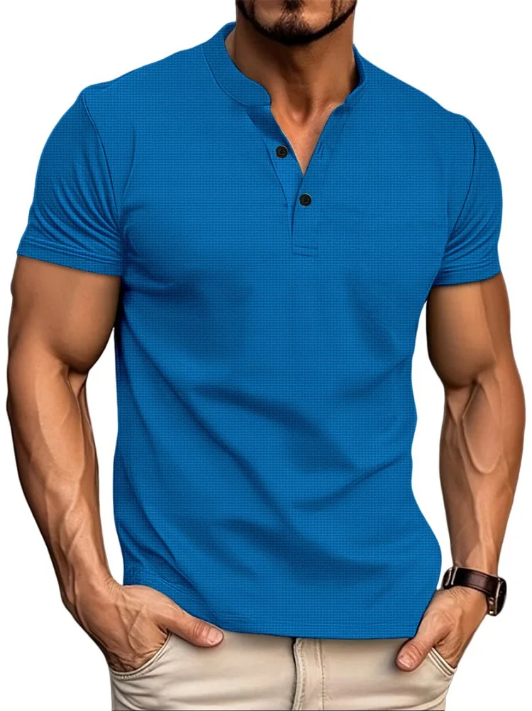 Men's Athletic Basics Waffle Fabric Button-Down Henley