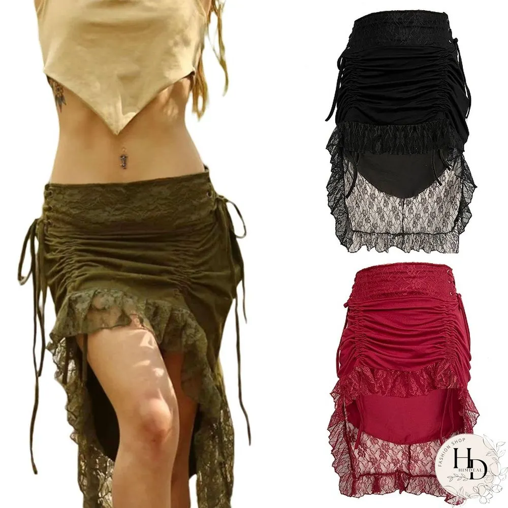 Vintage Skirts Women Lace Midi Skirt Fairy Grunge Aesthetic Beachwear Retro Harajuku Sexy
