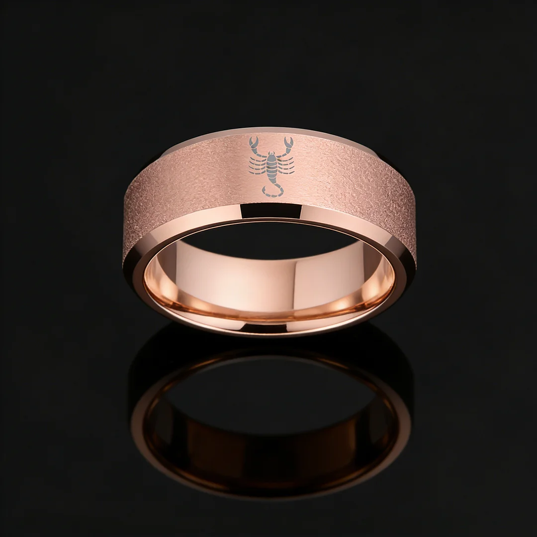 Rose Gold Scorpio Tungsten Wedding Ring Beveled Edges Rose Gold Laser Etched Couple Tungsten Carbide Rings 4MM 6MM 8MM