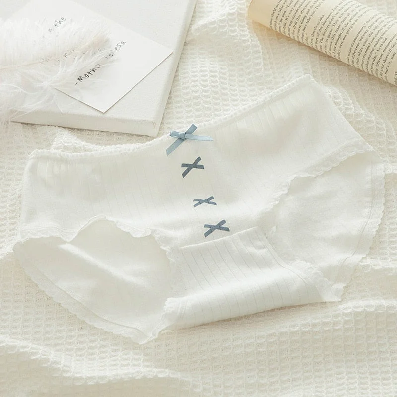 Women's Cotton Underwear Panties Sexy Lace Panties Girl Cute Bow Briefs Mid Waist Seamless Comfort Underpants Female Lingerie