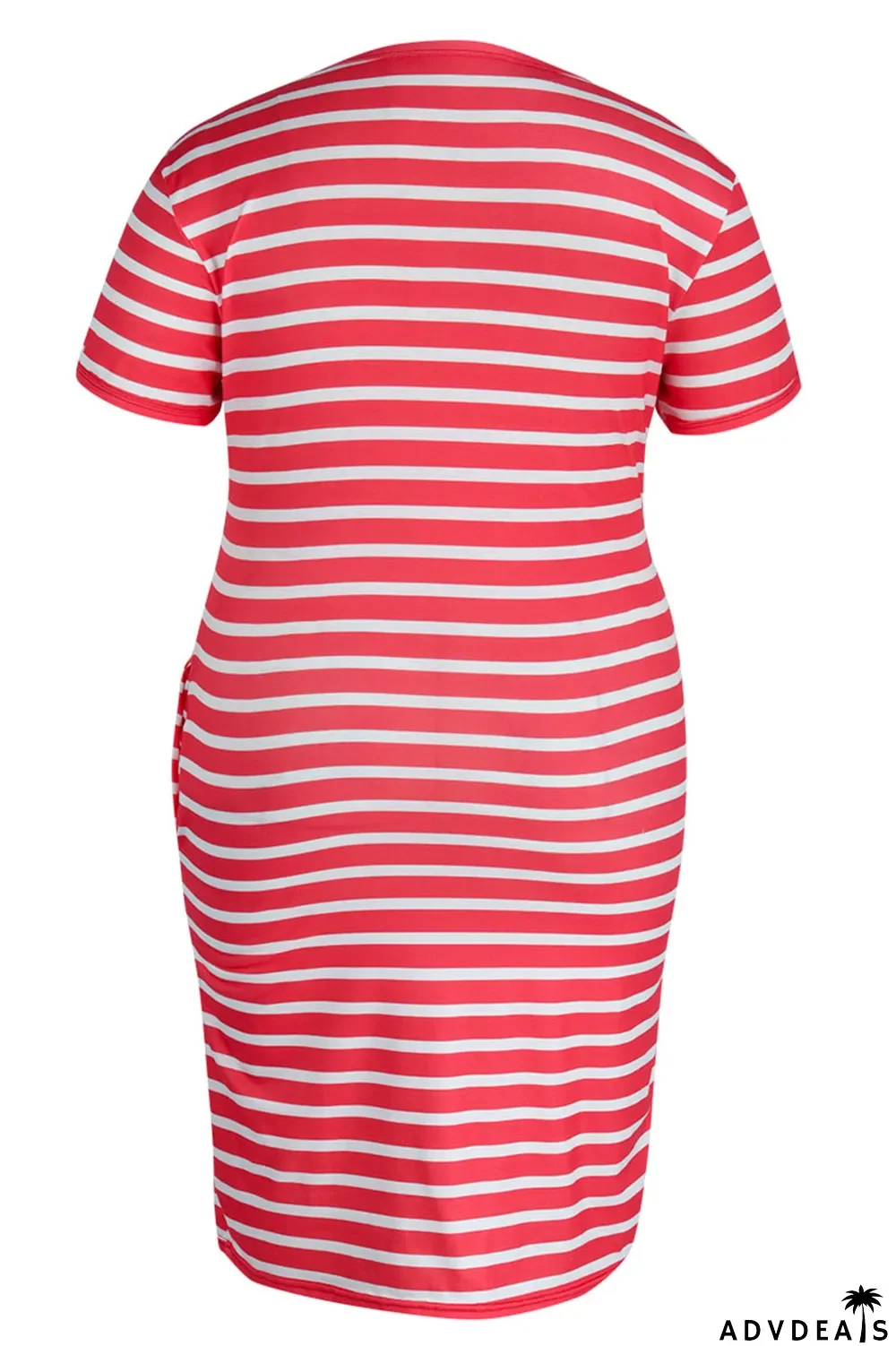 Red Casual Striped Print Patchwork V Neck Straight Plus Size Dresses