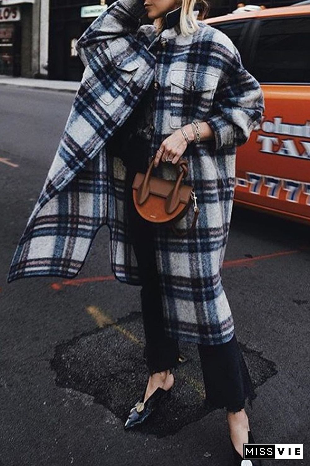 Tartan Calf-Length Woolen Coat