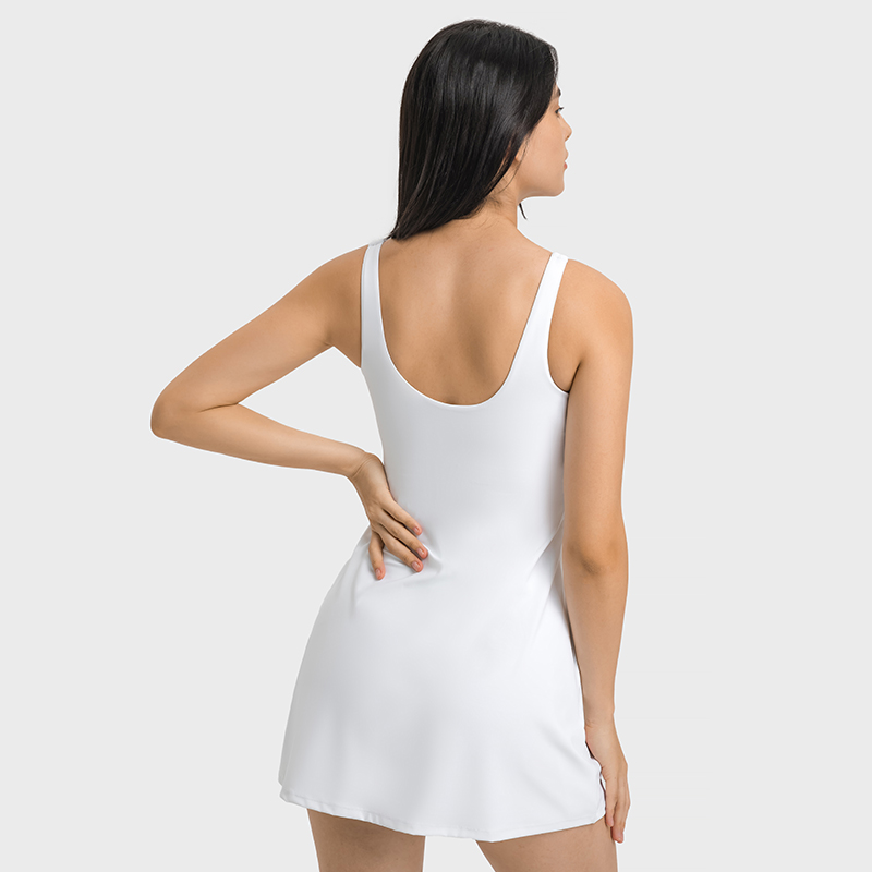 Different types of u back a-line cute padded gym tennis dress with built in pocket shorts online shopping on Hergymclothing