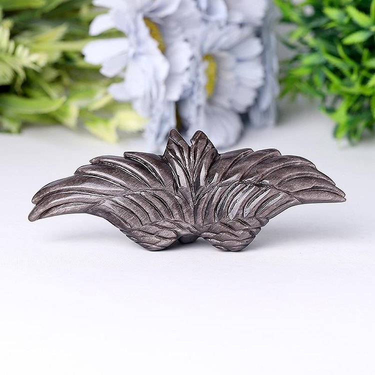 5.2" Silver Obsidian Wing Carving