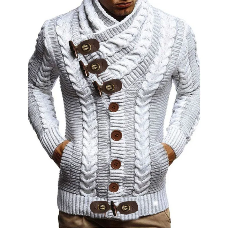Mongw Mongw Men's Turtleneck Button Horn Buckle Knit Fashion Cardigan Men's Sweater