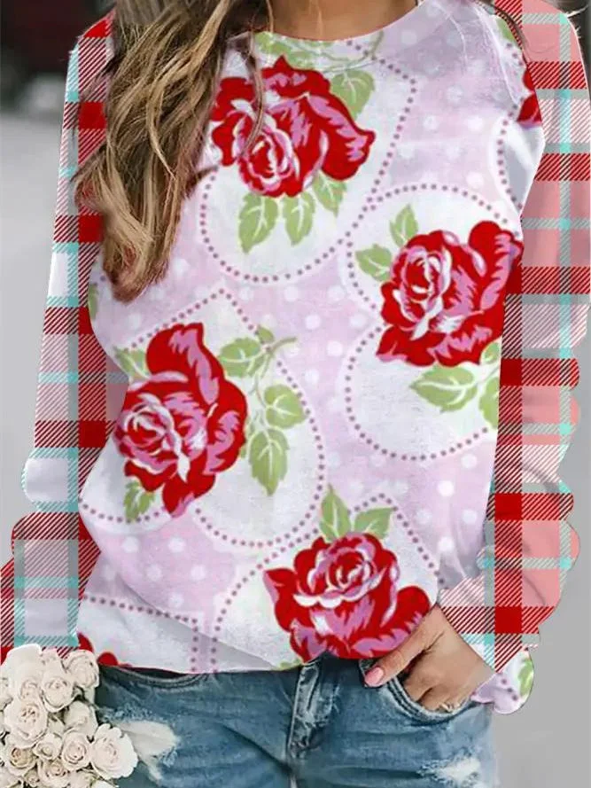 Women's Long Sleeve Scoop Neck Love Printed Graphic Tops