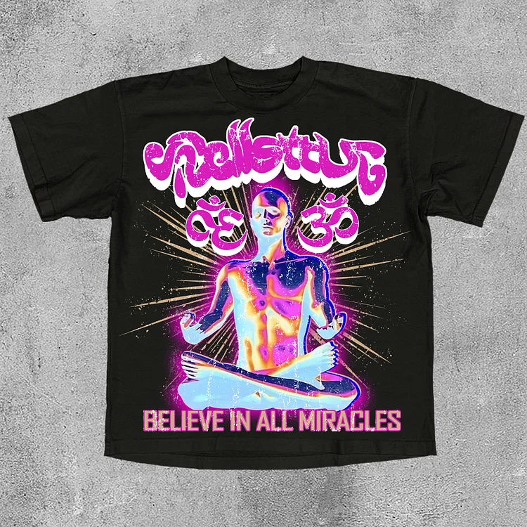 Casual Hellstar Mummy Yoga Print Cotton T-Shirt