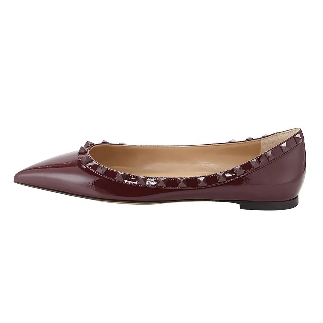 Pointed Toe Flats For Women Fashion Rivets Comfort Ballet Flats Shoes-vocosishoes