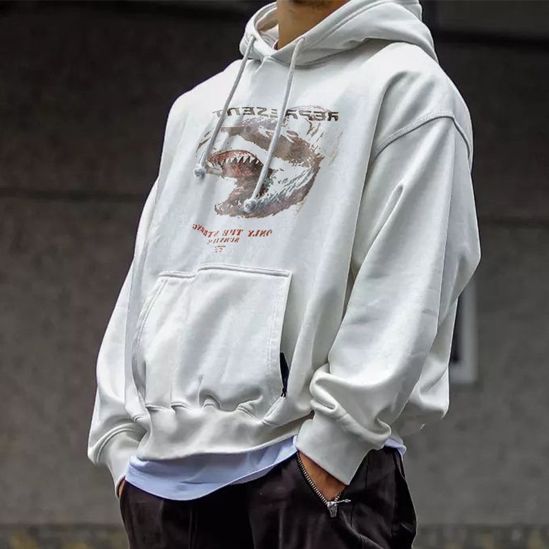 Retro Fashion Shark Print Men's Casual Sweatshirt、、URBENIE