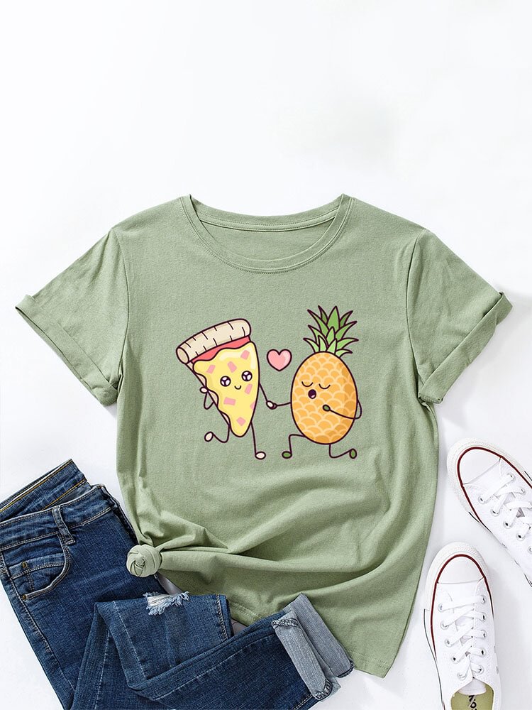 Cartoon Fruit Print O neck Short Sleeve Casual T shirt P1855080