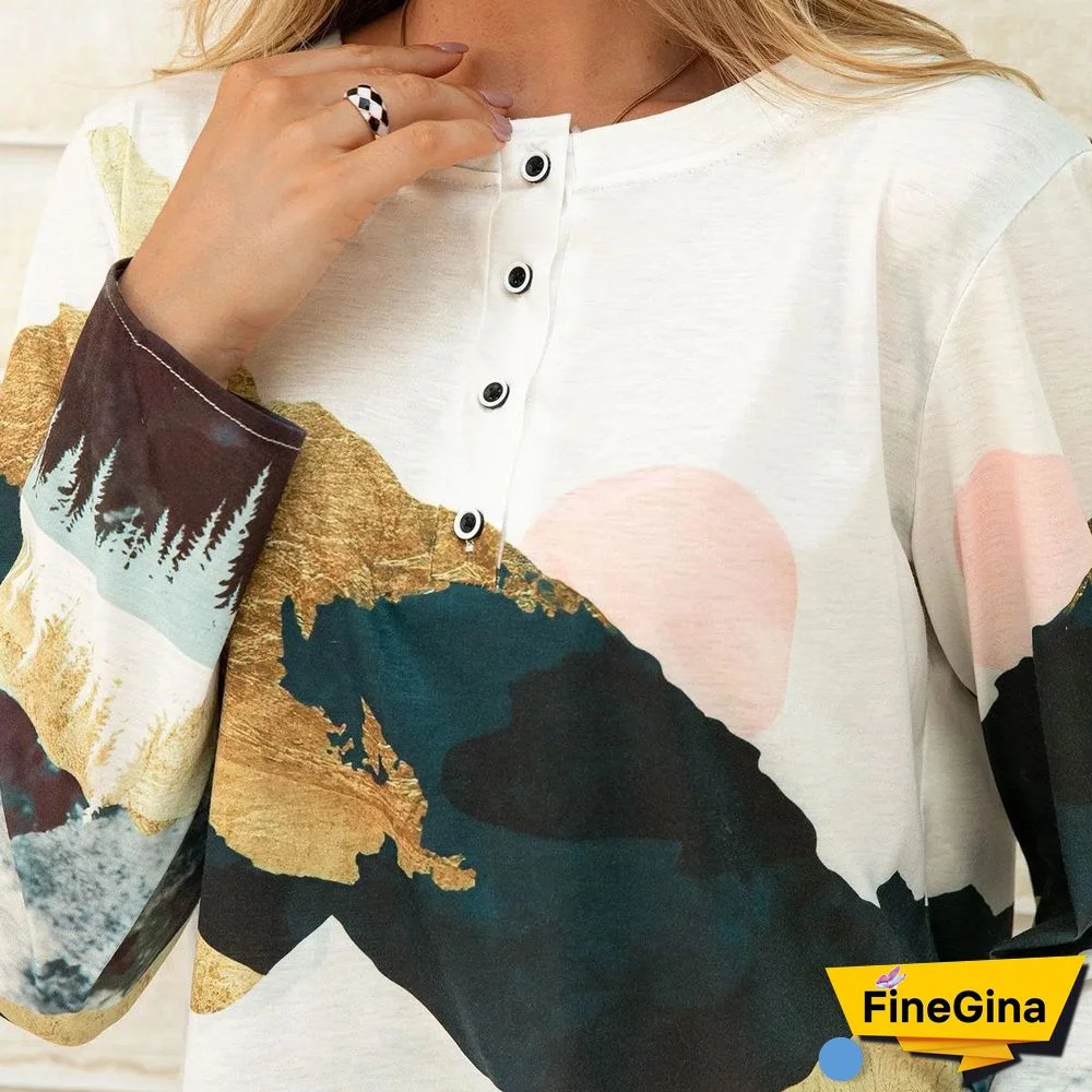 Color Pattern Autumn Round Neck Top