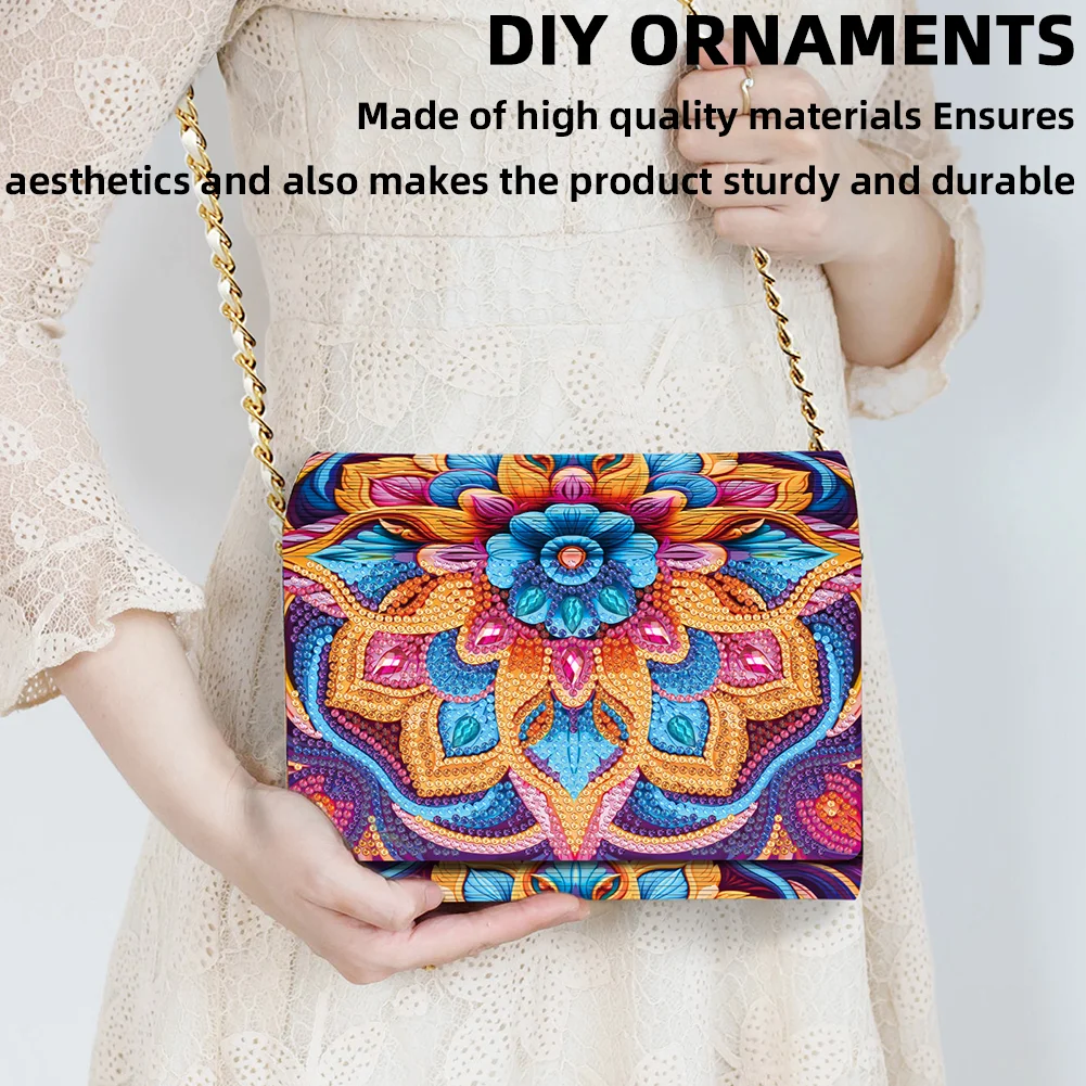 DIY Mandala Diamond Art Wooden Coin Pouch with Chain 5D Diamond Painting Purse