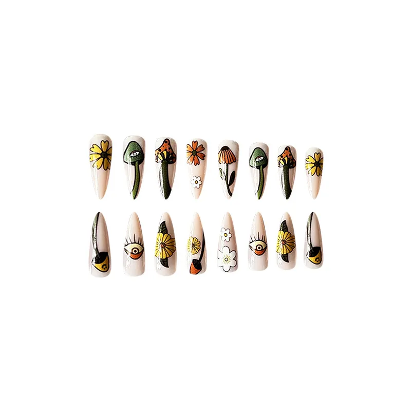 Churchf Churchf Pointed Flower Daisy Eyes Wear A Hot Girl Sweet Cool Fake Nails Color Asymmetric Nail Piece