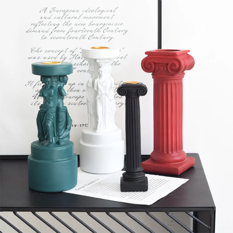 nigikala Home Decoration Aromatherapy Candle Holder Resin Sculpture Chandelier Silicone Candle Mold Retro Roman Column Shape
