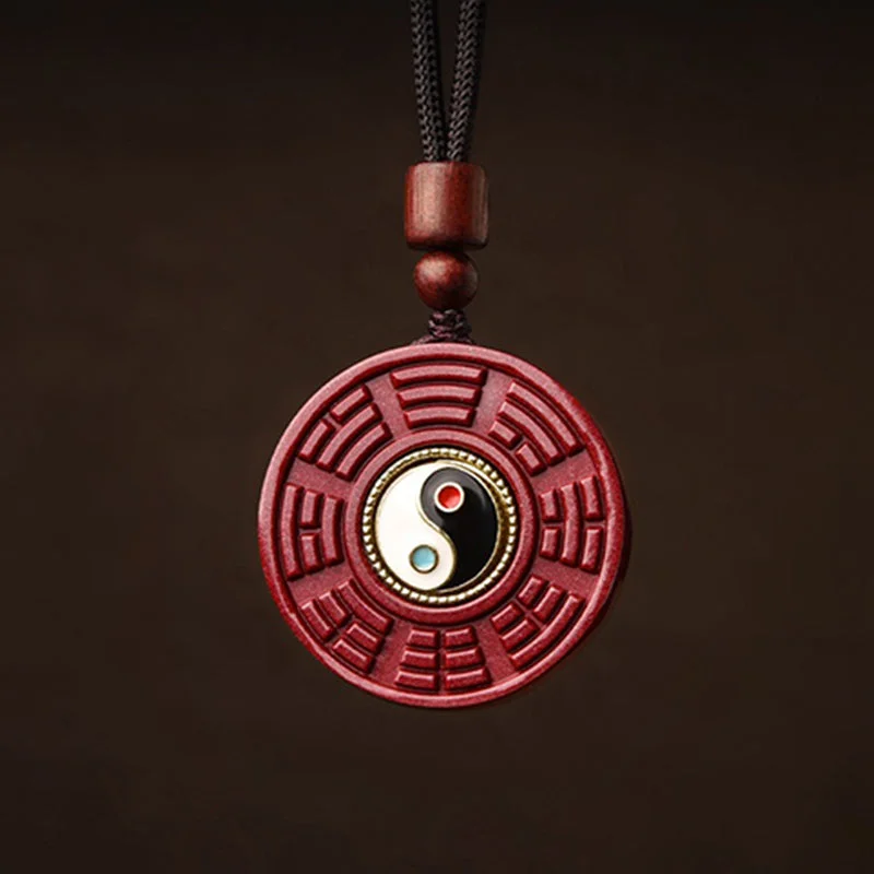 Tibetan Cinnabar Bagua Yin Yang Blessing Necklace Pendant Keychain Decoration