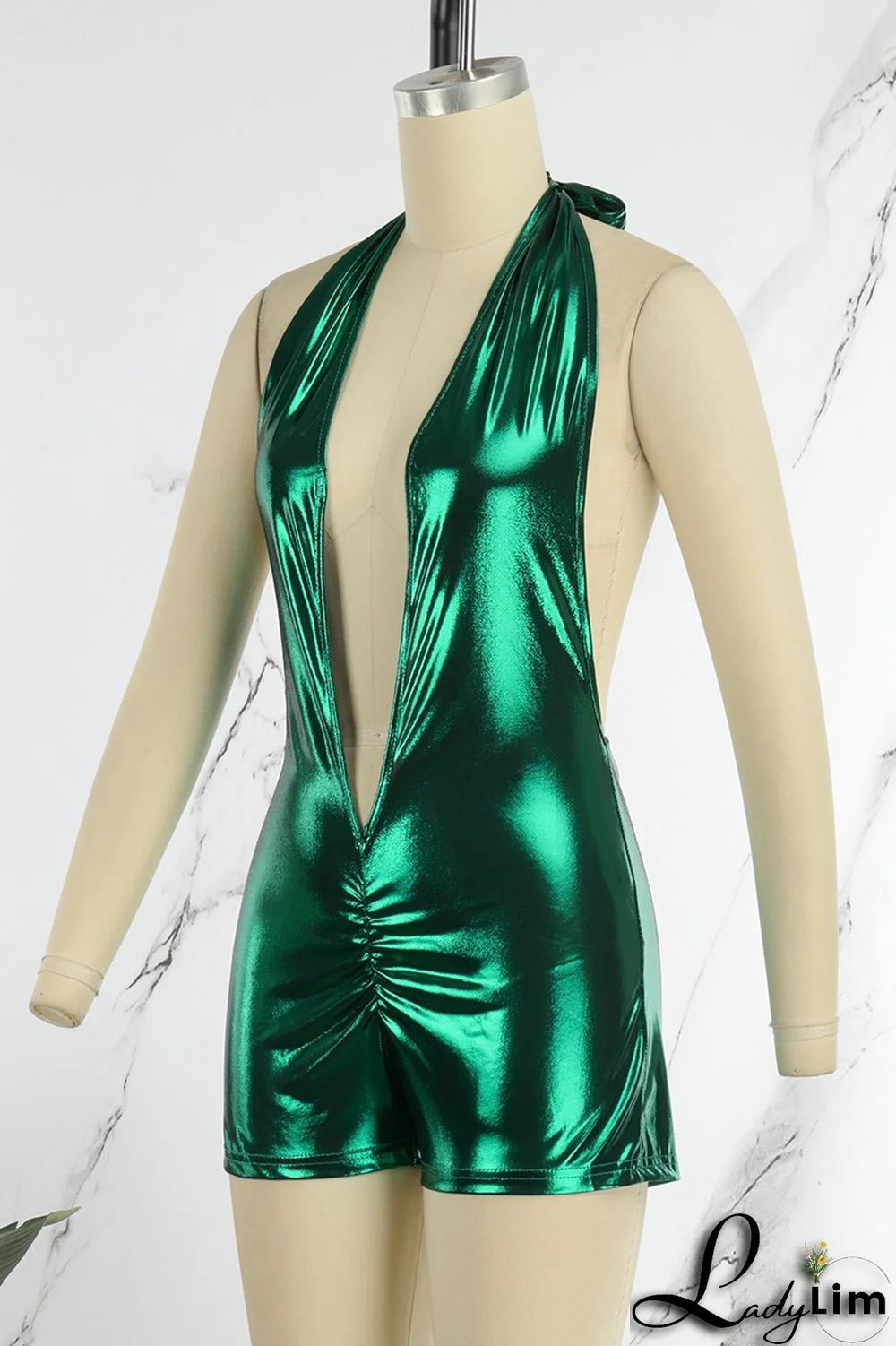 Fuchsia Sexy Solid Patchwork Backless Halter Skinny Jumpsuits