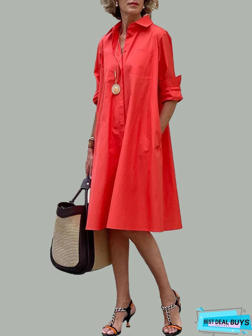 Shirt Dress Long sleeve Plain Simple Dress