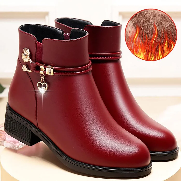 Middle-aged warm low-heeled non-slip rhinestone snow boots