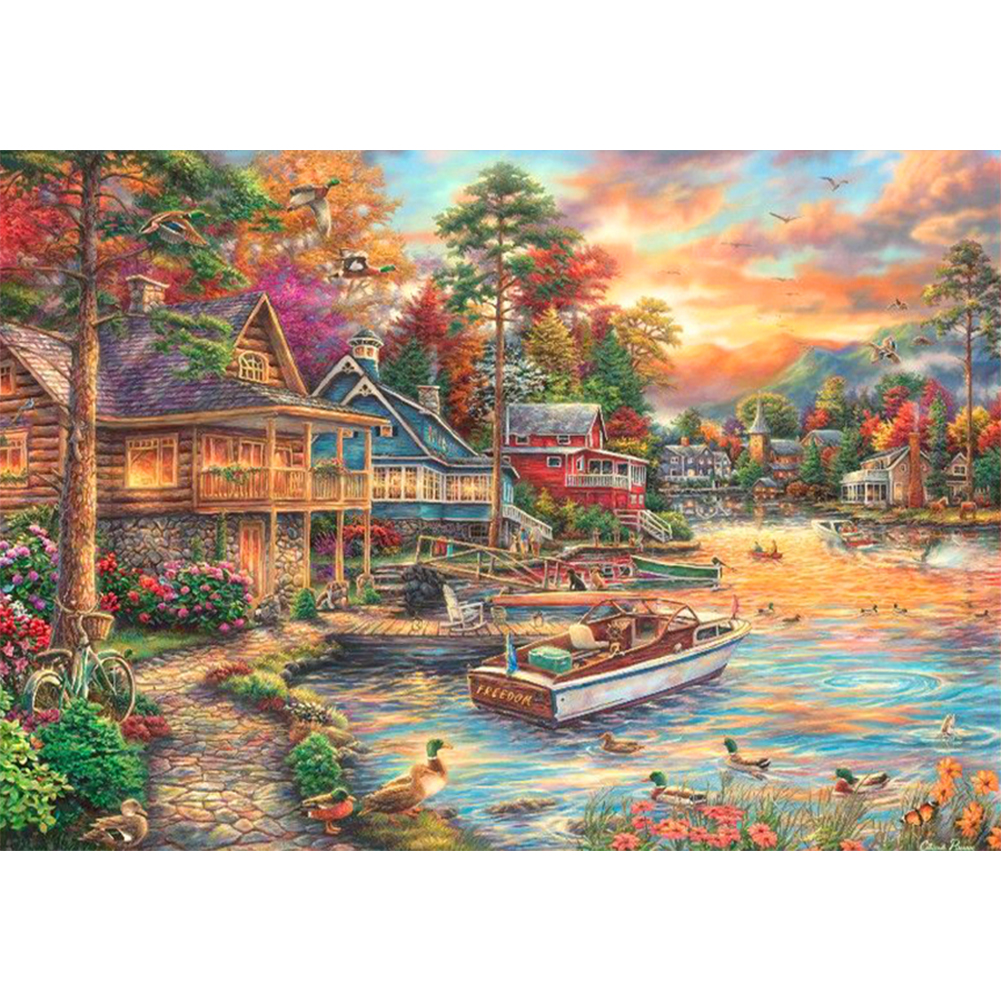Riverside Street 50*35cm(canvas) full round drill diamond painting