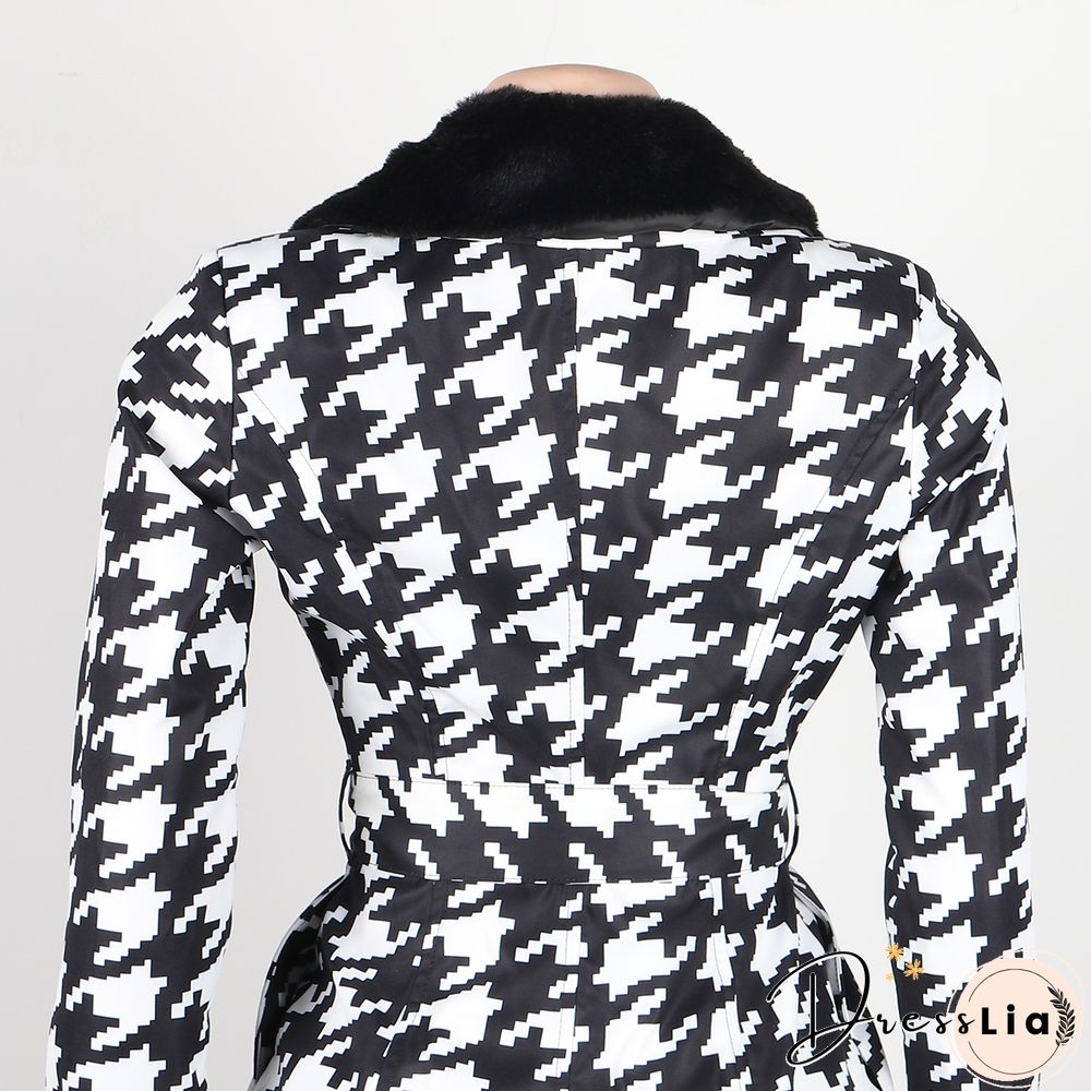 Plush Patchwork Print Winter Warm Women Coats