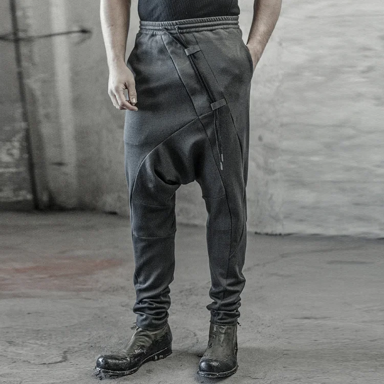 Men's Smoky Gray Drop-Crotch Elastic Waistband Sweatpants