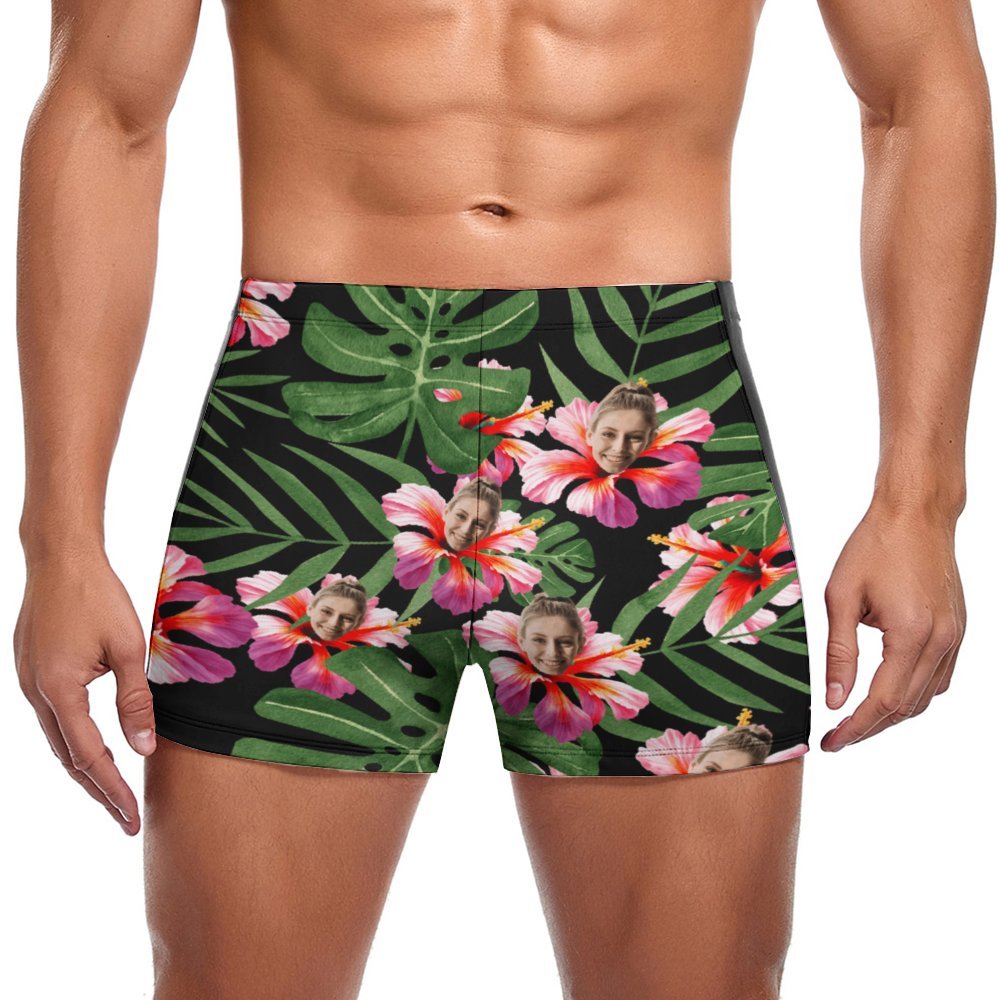 Custom Photo Funny Family Pet Face Hawaiian Men's Swimsuit Personalized Quick Dry Swimming Shorts Trunks Upload Your Photo