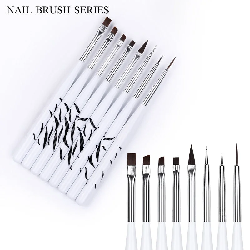 8pcs/Set Nail Brush Nail Art Acrylic Liquid Powder French Stripes Lines Liner Painting Design Brush Dotting Picking Pen Tool-Nail Inspo