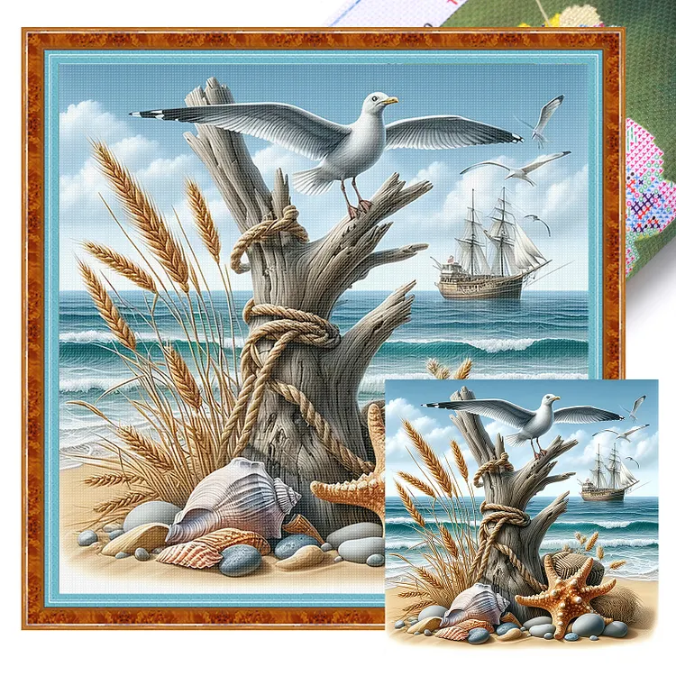 【Huacan Brand】Beach Starfish 40*40cm 11CT Stamped Canvas Cross Stitch gbfke