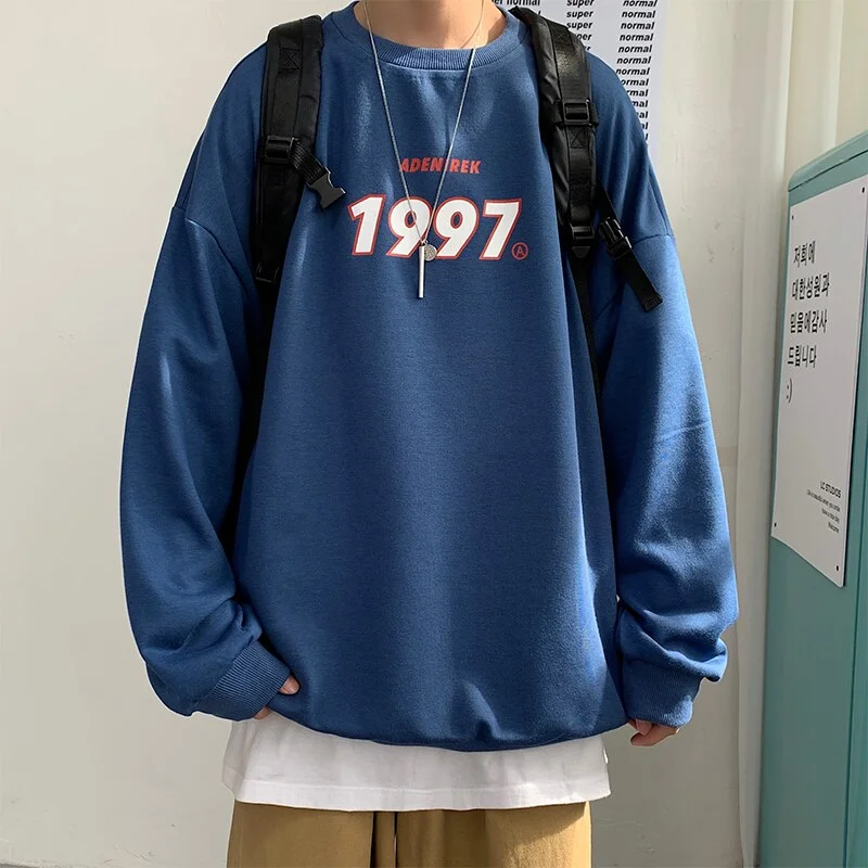 Autumn Men Casual Sweatshirts Harajuku 1997 Printed Men Oversized Hoodies 2021 Korean Man Casual Loose Pullovers