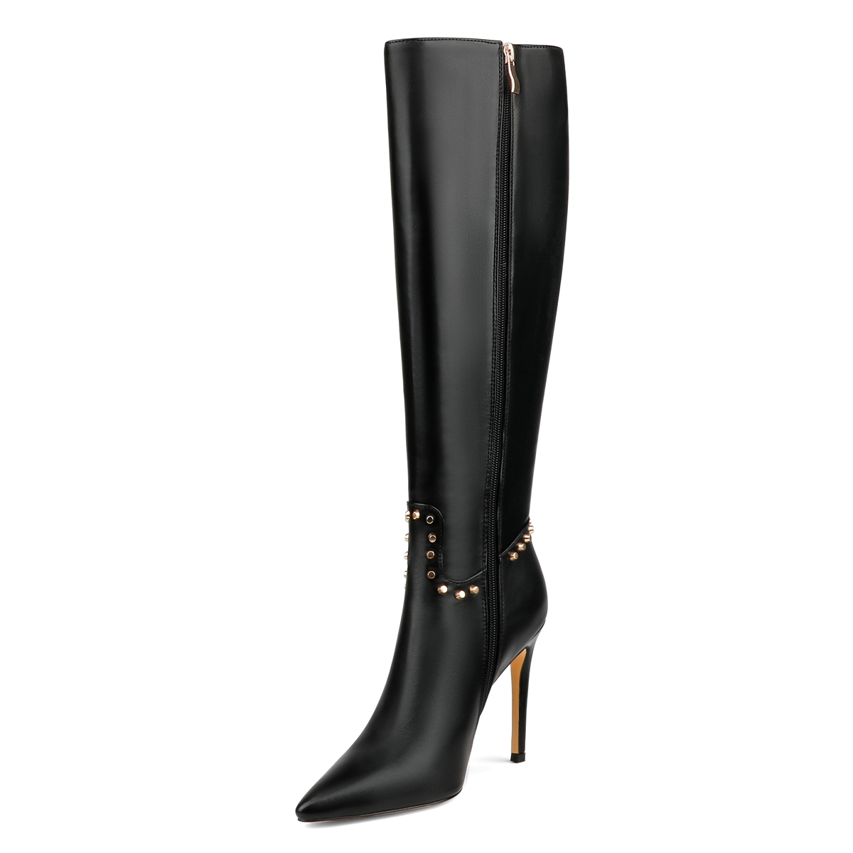 100mm Fashion Zipper Leather High Heels Knee Boots-MERUMOTE