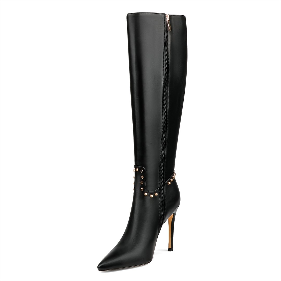 100mm Fashion Zipper Leather High Heels Knee Boots-MERUMOTE