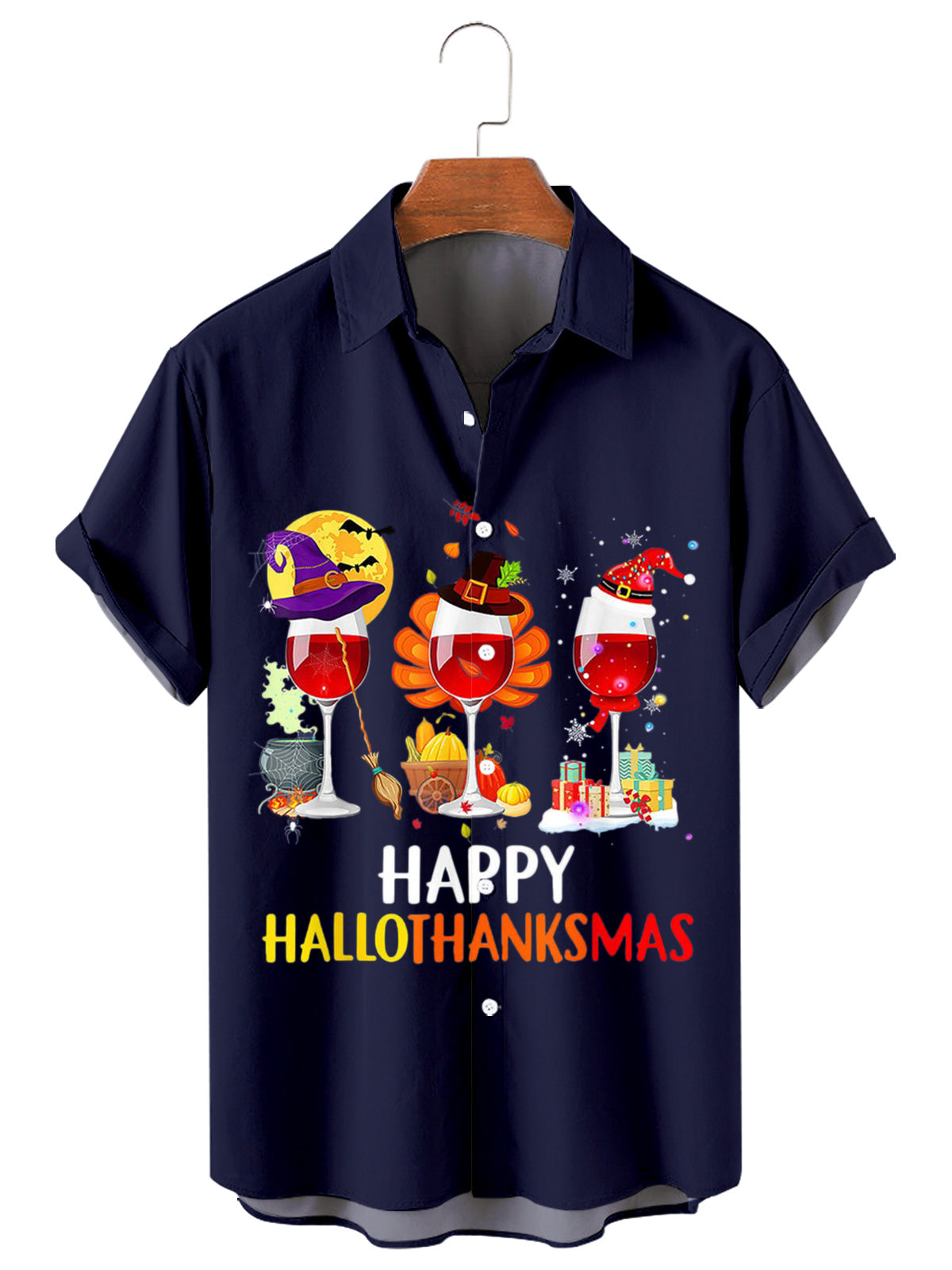 Men Christmas Father With Baby Print Pocket Front Short Sleeves Shirt PLUSCLOTHESMAN